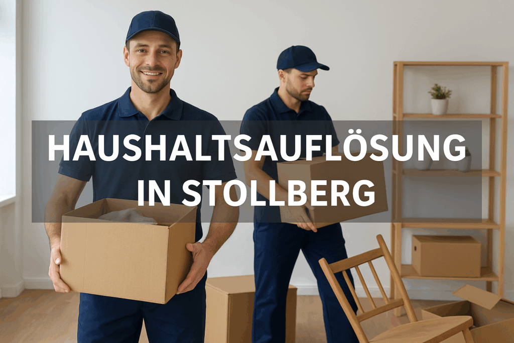 Zwei professionelle Umzugshelfer bei Haushaltsauflösungen in Stollberg, die Kartons und Möbel für eine besenreine Entrümpelung tragen.